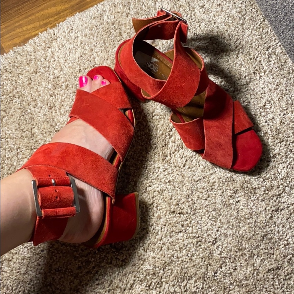 Red Crossover Block Heel - image 2